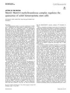 cr.2018-Mettl3–Mettl14 methyltransferase complex regulates the quiescence of adult hematopoietic stem cells