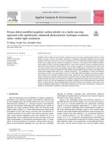 Porous defect-modified graphitic carbon nitride via a facile one-step approach with significantly enhanced photocatalytic hydrogen evolution under visible light irradiation