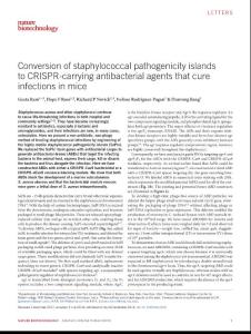 nbt.4203-Conversion of staphylococcal pathogenicity islands to CRISPR-carrying antibacterial agents that cure infections in mice