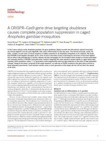 nbt.4245-A CRISPR–Cas9 gene drive targeting doublesex causes complete population suppression in caged Anopheles gambiae mosquitoes