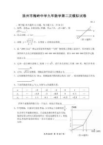 揚州市梅嶺中學九年數學第二次模擬試卷
