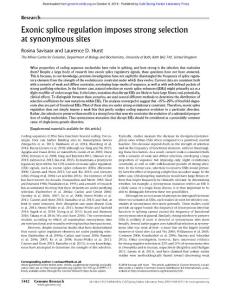 Genome Res.-2018-Savisaar-1442-54-Exonic splice regulation imposes strong selection at synonymous sites