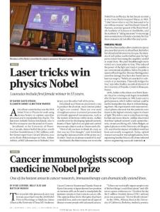 nature.2018-Cancer immunologists scoop medicine Nobel prize