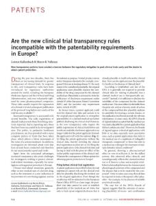 nbt.4265-Are the new clinical trial transparency rules incompatible with the patentability requirements in Europe