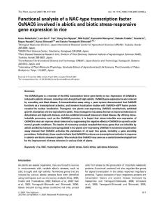 【OsNAC6】Functional analysis of a NAC-type transcription factor OsNAC6 involved in abiotic and biotic stress-responsive gene expression in rice