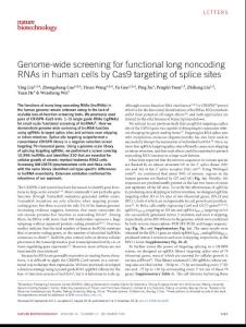 nbt.4283-Genome-wide screening for functional long noncoding RNAs in human cells by Cas9 targeting of splice sites