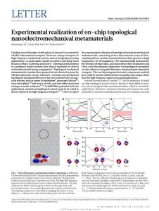 nature.2018-Experimental realization of on-chip topological nanoelectromechanical metamaterials