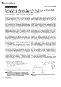 Biotin–Avidin as a Protease-Responsive Cap System for Controlled Guest Release from Colloidal Mesoporous Silica