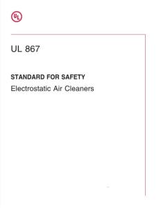 UL867标准-2018静电空气净化器UL标准第五版