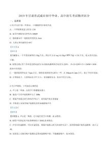 2019年甘肃省武威市中考物理试题（解析）
