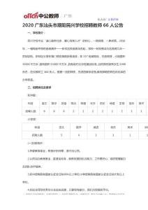 2020广东汕头市潮阳民兴学校招聘教师66人公告