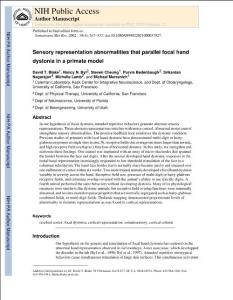 Sensory representation abnormalities that parallel focal hand dystonia in a primate model[26页]（灵长类动物模型中与局灶性手张力障碍平行的感觉表征异常[