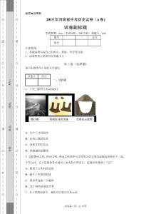 河南省2019年中考历史试题及答案解析