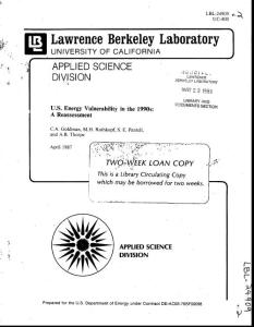 U.S. ENERGY VULNERABILITY IN THE 1990S A REASSESSMENT（1990年代美国的能源脆弱性重新评估）
