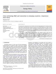 Clean technology R&D and innovation in emerging countries—Experience from China