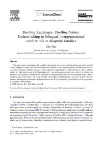 Duelling Languages, Duelling Values Codeswitching in bilingual intergenerational conflict talk in diasporic families