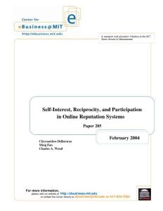 Self-Interest，reciprocity，and participation in online reputation systems