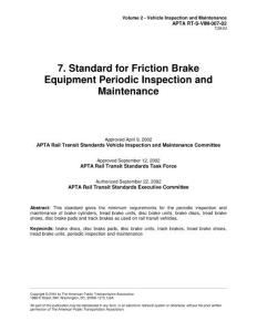 Volume 2.7 RT-S-VIM-007-02 Standard for Friction Brake Equipment Periodic Inspection and Maintenance