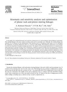 04Kinematic and sensitivity analysis and optimization of planar rack-and-pinion steering linkages (Mechanism.and.Machine.Theory Volume 44, Issue 1 (January 2009))