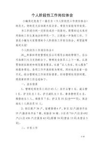 个人阶段性工作岗位体会