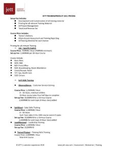 JETT TRAININGPRODUCT 2011 PRICING