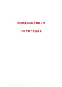 沪市_600769_祥龙电业_武汉祥龙电业股份有限公司_2009年_第三季度报告