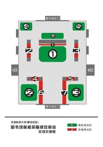 天津科技大学彩色 图书馆平面展板条幅摆放悬挂示意图