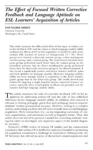 Sheen2007 The effect of focused written corrective feedback and language aptitude on ESL learners’acquisition of articles