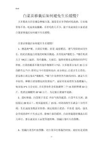 白菜苗移栽后如何避免生长缓慢？