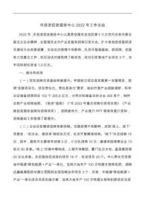 【最新文档】市投资促进服务中心2022年工作总结