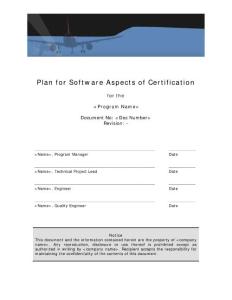 Plan for Software Aspects of Certification (DO-178C, 11.1)