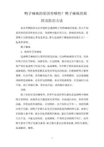 鸭子瘫痪的原因有哪些？鸭子瘫痪的原因及防治方法