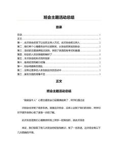 班會主題活動總結(工作總結 資料)