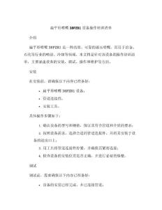扁平形喷嘴38PZB1设备操作培训清单