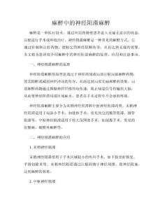 麻醉中的神经阻滞麻醉