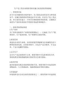 生產化工類企業績效考核實施方案及績效考核指標