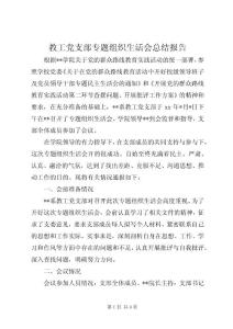 教工黨支部專題組織生活會(huì)總結(jié)報(bào)告