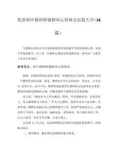 2025優(yōu)質(zhì)初中教師師德師風(fēng)心得體會(huì)短篇大全（16篇）word模板范文