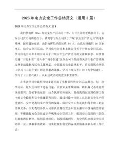 2023年電力安全工作總結范文（通用3篇）