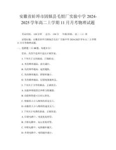 安徽省蚌埠市固鎮縣毛鉭廠實驗中學2024-2025學年高二上學期11月月考物理試題