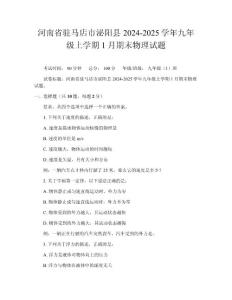 河南省駐馬店市泌陽縣2024-2025學(xué)年九年級上學(xué)期1月期末物理試題