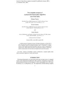 10.1.1.33.1773　The Complete Analysis of a Polynomial Factorization Algorithm Over Finite Fields (2001)