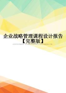 企业战略管理课程设计报告【完整版】