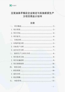 豆浆油条早餐店企业制定与实施新质生产力项目商业计划书