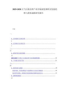 2025-2030大气污染治理产业市场深度调研及发展趋势与投资战略研究报告