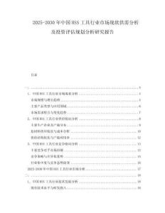 2025-2030年中国HSS工具行业市场现状供需分析及投资评估规划分析研究报告