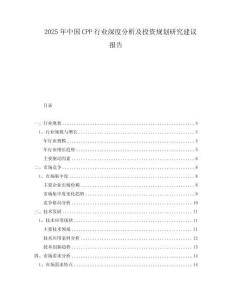 2025年中國CPP行業深度分析及投資規劃研究建議報告