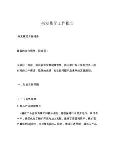 兴发集团工作报告