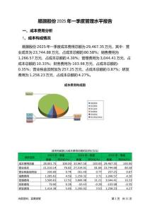 順灝股份2025年一季度管理水平報告
