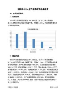 利德曼2024年三季度經(jīng)營成果報告